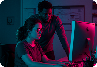 girl and boy working on system