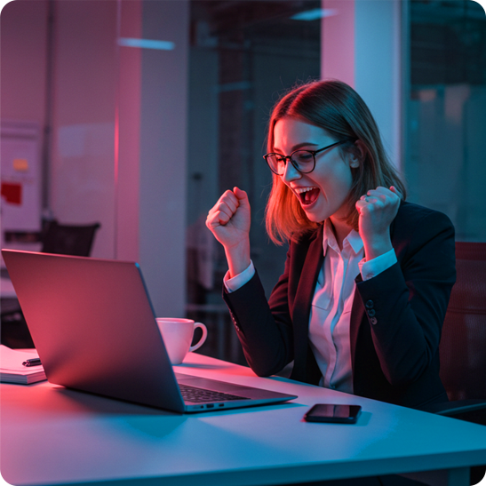 Happy lady using laptop