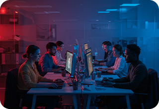 People working on system