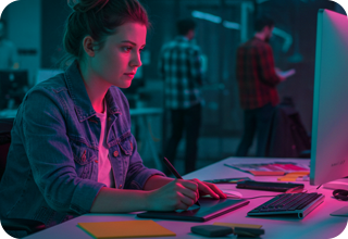 Girl working on system