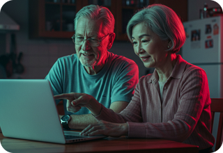 old couple using laptop