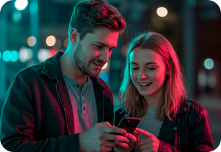Girl and boy watching phone